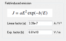 Section in the field-induced emission dialog box to define the model dependent parameters.